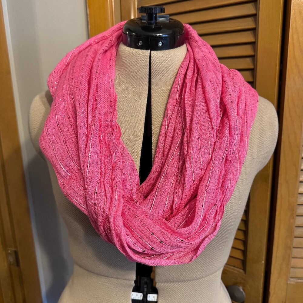Pink Sequin Stripe Detail Infinity Scarf
